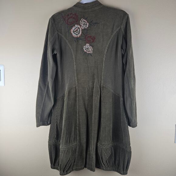 XCVI Green Embroidered Floral Long Full Zip Jacket Size Small - Picture 2 of 6